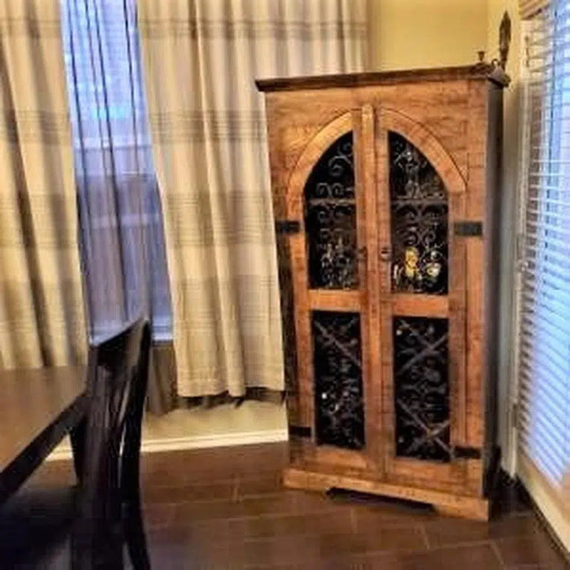 Rustic Iron Filigree Door Wine Cabinet Bar-Home Bar Cabinets-LOOMLAN-LOOMLAN