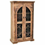 Rustic Iron Filigree Door Wine Cabinet Bar-Home Bar Cabinets-LOOMLAN-LOOMLAN