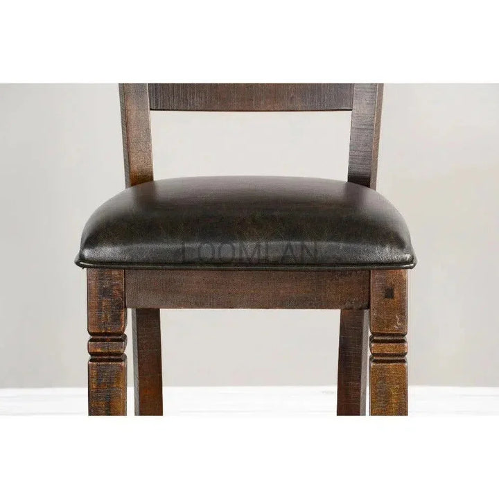 Rustic Ladder Back Barstool Leather Seat - LOOMLAN - Sunny D - Bar Stools
