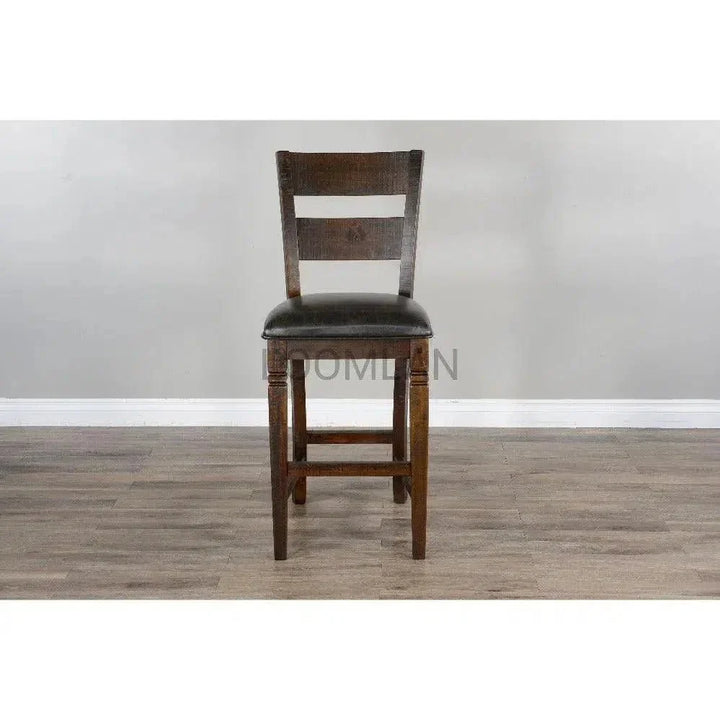 Rustic Ladder Back Barstool Leather Seat - LOOMLAN - Sunny D - Bar Stools
