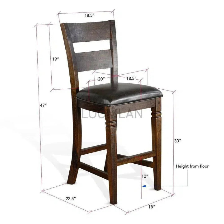 Rustic Ladder Back Barstool Leather Seat - LOOMLAN - Sunny D - Bar Stools
