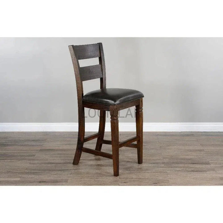 Rustic Ladder Back Barstool Leather Seat - LOOMLAN - Sunny D - Bar Stools