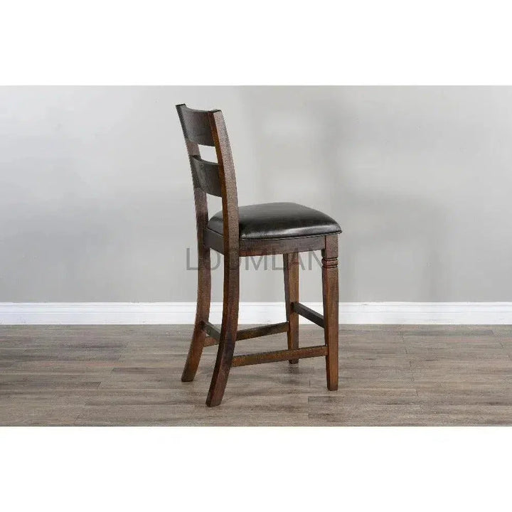 Rustic Ladder Back Barstool Leather Seat - LOOMLAN - Sunny D - Bar Stools