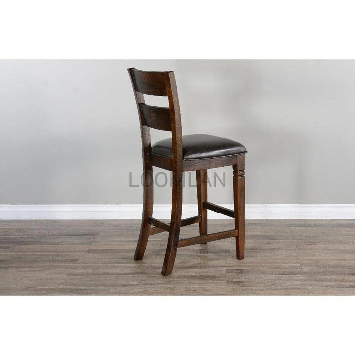 Rustic Ladder Back Barstool Leather Seat - LOOMLAN - Sunny D - Bar Stools