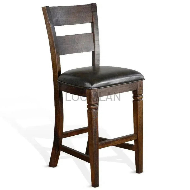 Rustic Ladder Back Barstool Leather Seat - LOOMLAN - Sunny D - Bar Stools