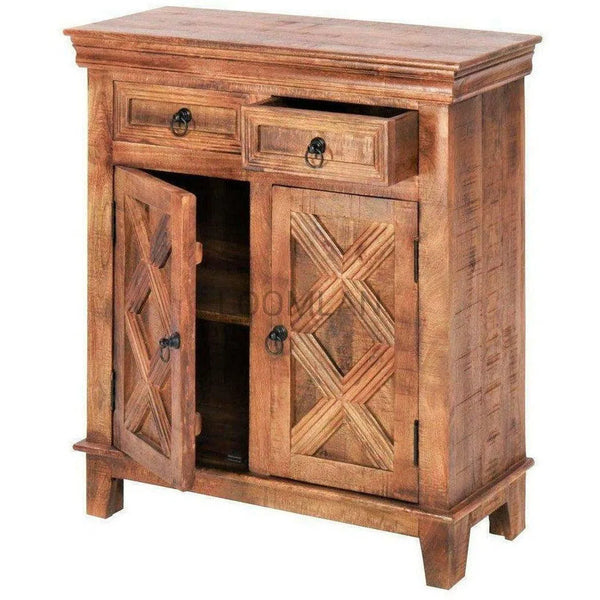 Rustic Wood 2 Drawer 2 Door Accent Cabinet Rustic X Collection Accent Cabinets LOOMLAN By LOOMLAN