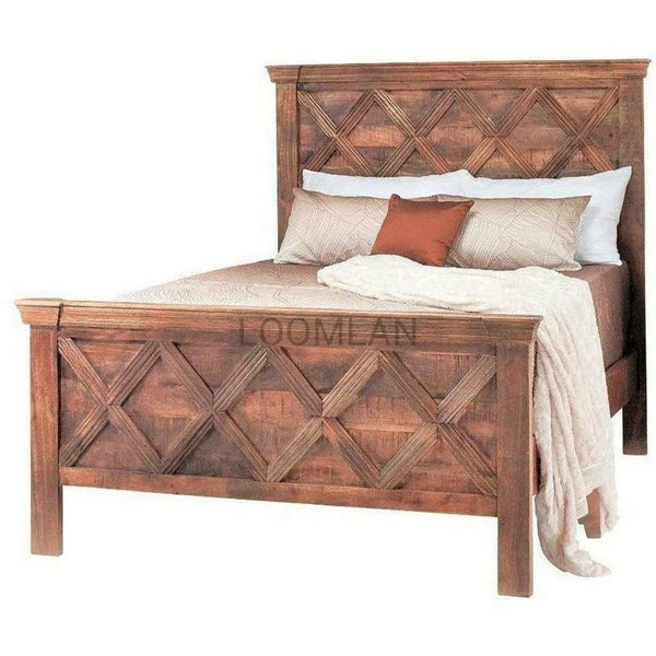Rustic Wood Queen Panel Bed Frame "Rustic X" Collection Beds LOOMLAN By LOOMLAN