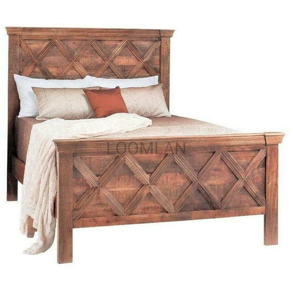 Rustic Wood Queen Panel Bed Frame "Rustic X" Collection Beds LOOMLAN By LOOMLAN