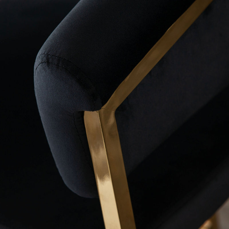 Solstice Counter Height Chair in Black Velvet with Polished Gold Metal Frame
