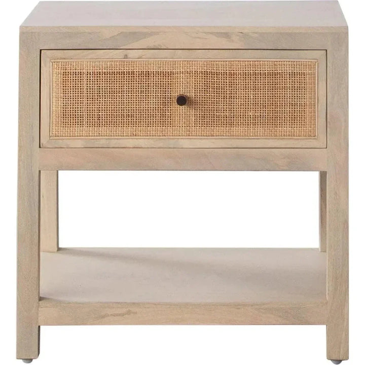 Mango Wood Accent Table with Drawer & Cane Front | LOOMLAN