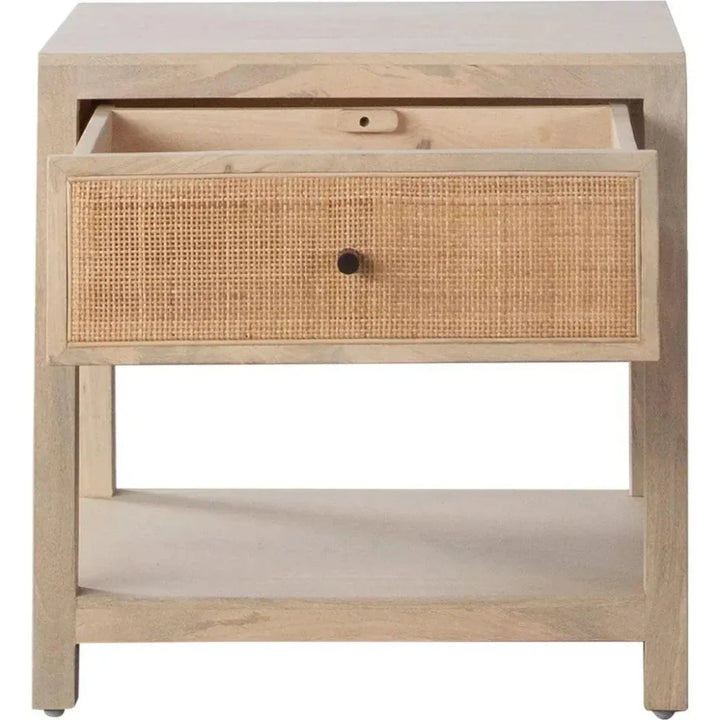 Mango Wood Accent Table with Drawer & Cane Front | LOOMLAN