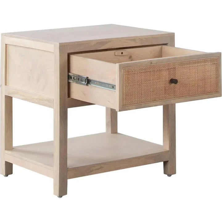 Mango Wood Accent Table with Drawer & Cane Front | LOOMLAN