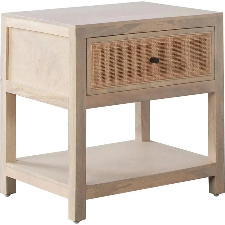 Mango Wood Accent Table with Drawer & Cane Front | LOOMLAN