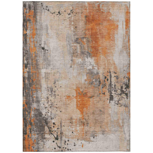 Saelion Orange Washable Indoor-Outdoor Rug