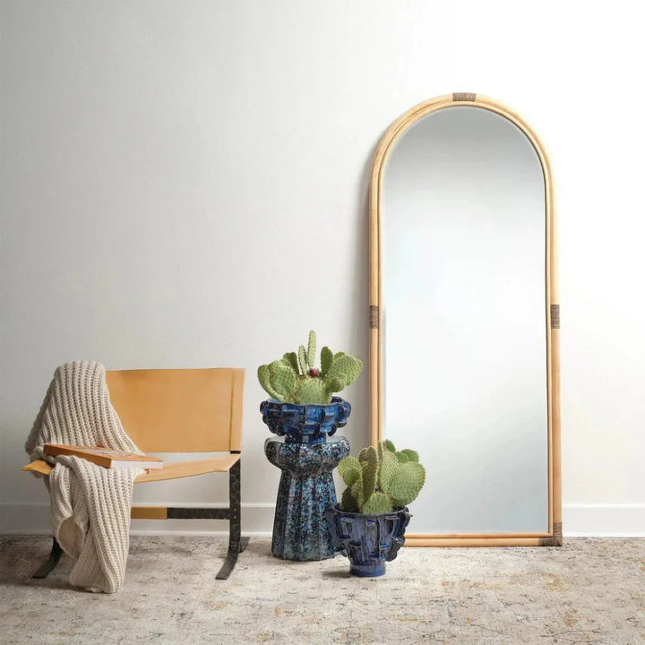 Saltwater Rattan d Vertical Floor Mirror-Floor Mirrors-Jamie Young-LOOMLAN