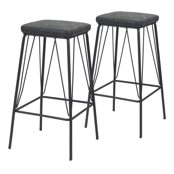 Samuel Counter Stool (Set of 2) Vintage Black Counter Stools LOOMLAN By Zuo Modern