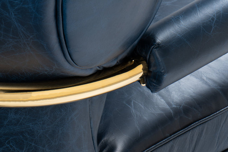 Santa Monica Mid Century Blue Leather Accent Chair-Accent Chairs-Sarreid-LOOMLAN