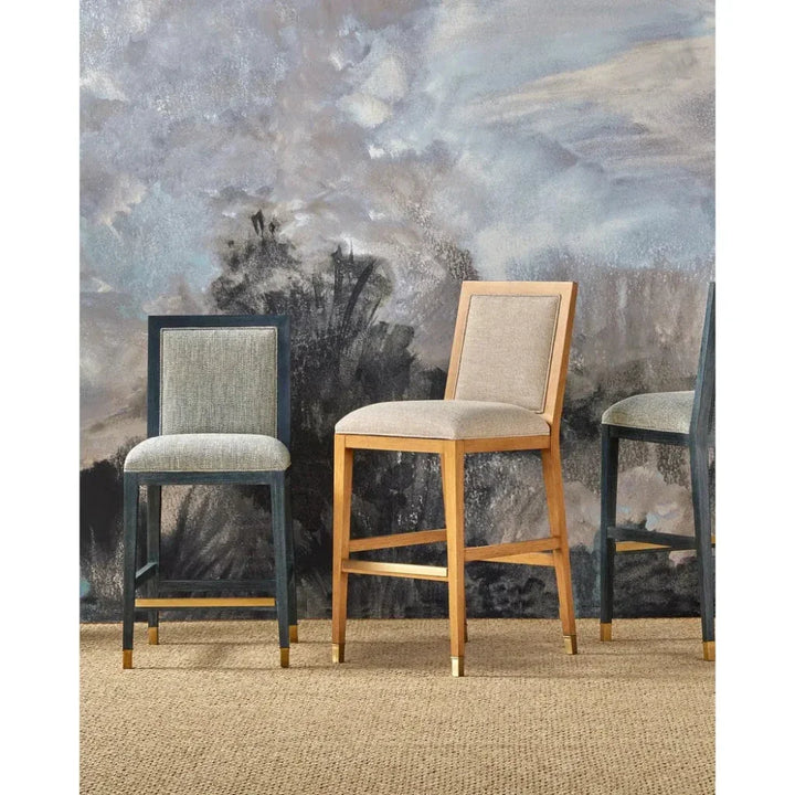 Santos& Rattan Navy Blue Counter Stool - LOOMLAN - Currey & Co - Counter Stools