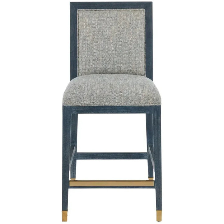 Santos& Rattan Navy Blue Counter Stool - LOOMLAN - Currey & Co - Counter Stools