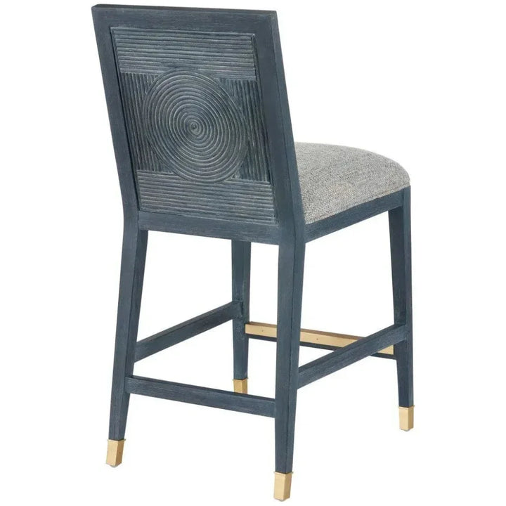 Santos& Rattan Navy Blue Counter Stool - LOOMLAN - Currey & Co - Counter Stools