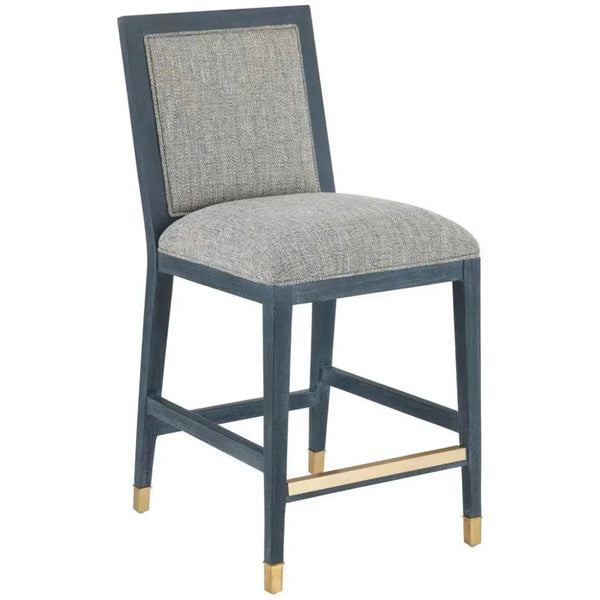 Santos& Rattan Navy Blue Counter Stool - LOOMLAN - Currey & Co - Counter Stools