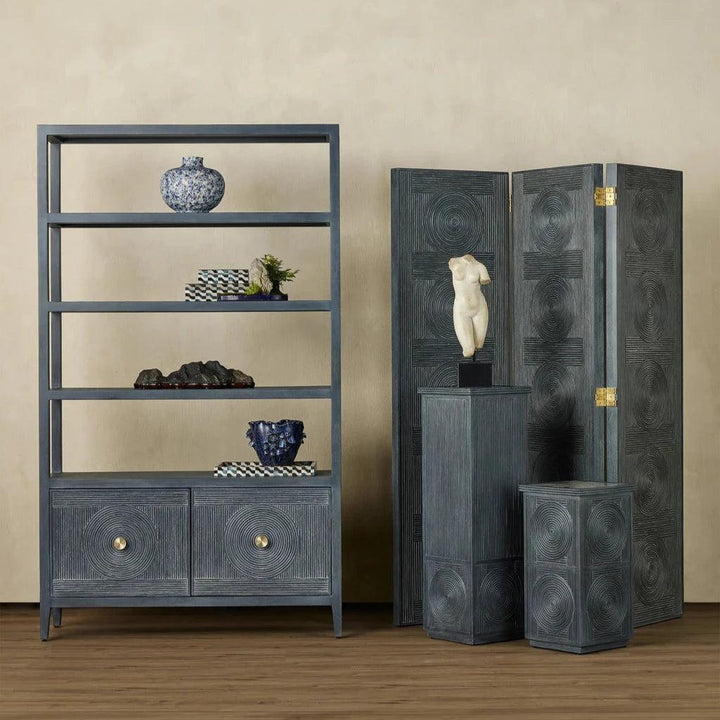 Santos Vintage Navy Storage Etagere - LOOMLAN - Currey & Co - Etageres