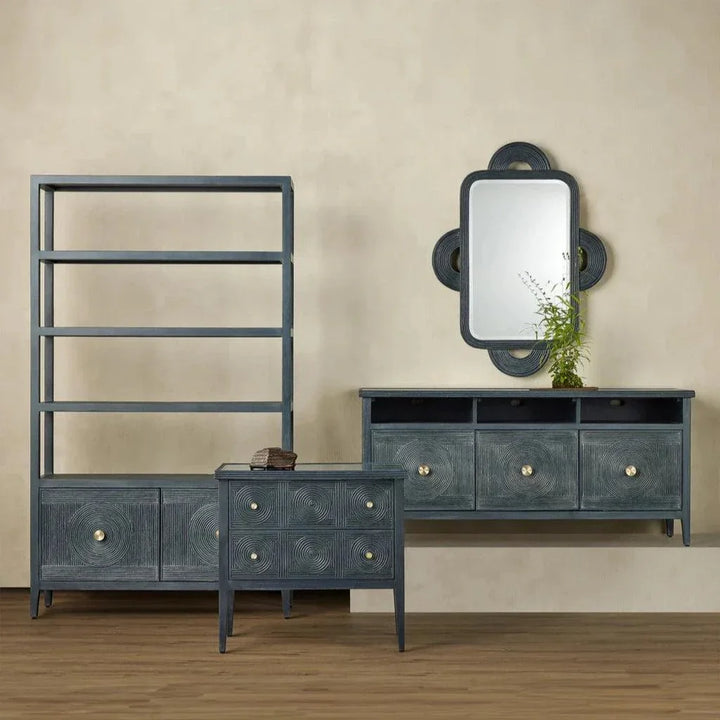 Santos Vintage Navy Storage Etagere - LOOMLAN - Currey & Co - Etageres