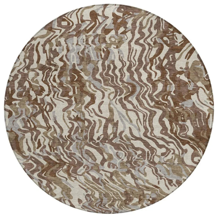 Saphara Brown Washable Indoor-Outdoor Rug-Outdoor Rugs-LOOMLAN Rugs-8' x 8'-LOOMLAN