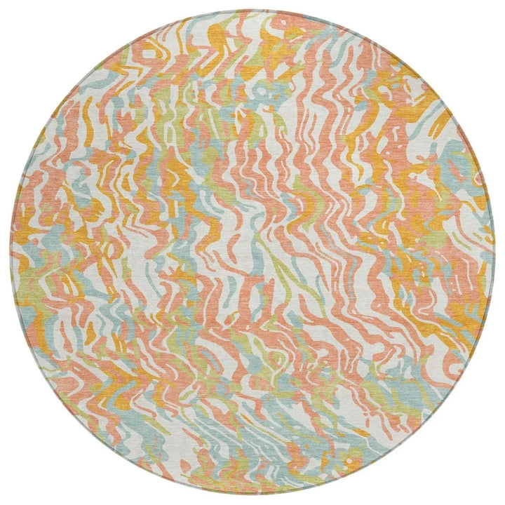 Saphara Orange Washable Indoor-Outdoor Rug-Outdoor Rugs-LOOMLAN Rugs-8' x 8'-LOOMLAN