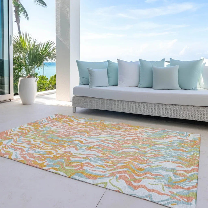 Saphara Orange Washable Indoor-Outdoor Rug-Outdoor Rugs-LOOMLAN Rugs-LOOMLAN
