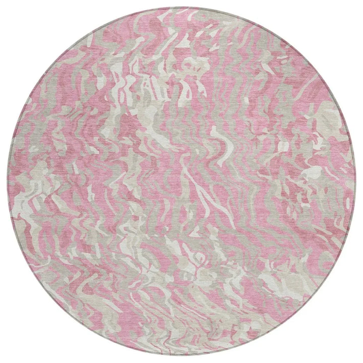 Saphara Pink Washable Indoor-Outdoor Rug-Outdoor Rugs-LOOMLAN Rugs-8' x 8'-LOOMLAN