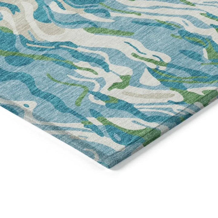 Saphara Teal Washable Indoor-Outdoor Rug-Outdoor Rugs-LOOMLAN Rugs-LOOMLAN