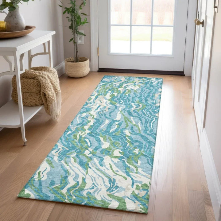 Saphara Teal Washable Indoor-Outdoor Rug-Outdoor Rugs-LOOMLAN Rugs-LOOMLAN