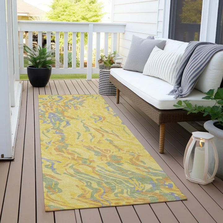 Saphara Yellow Washable Indoor-Outdoor Rug-Outdoor Rugs-LOOMLAN Rugs-LOOMLAN