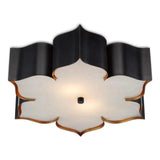 Satin Black Gold Grand Lotus Black Flush Mount-Flush Mounts-Currey & Co-LOOMLAN