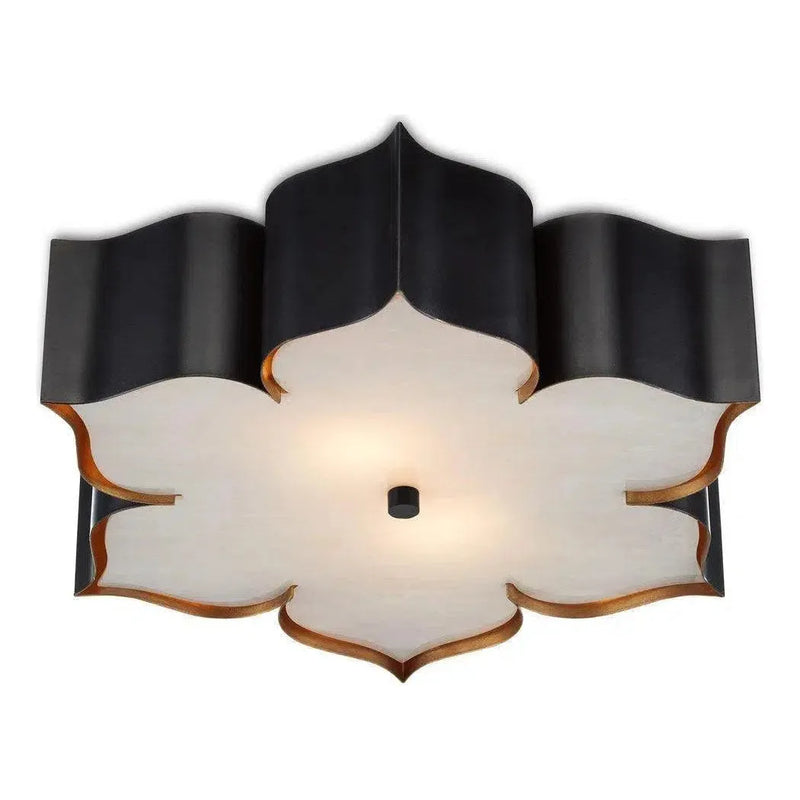 Satin Black Gold Grand Lotus Black Flush Mount-Flush Mounts-Currey & Co-LOOMLAN