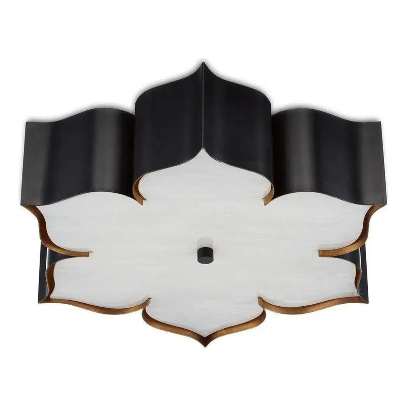 Satin Black Gold Grand Lotus Black Flush Mount-Flush Mounts-Currey & Co-LOOMLAN