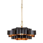 Satin Black Gold Leaf Grand Lotus Black Chandelier