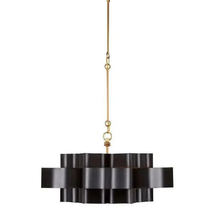 Satin Black Gold Leaf Grand Lotus Black Chandelier - LOOMLAN - Currey & Co - Chandeliers