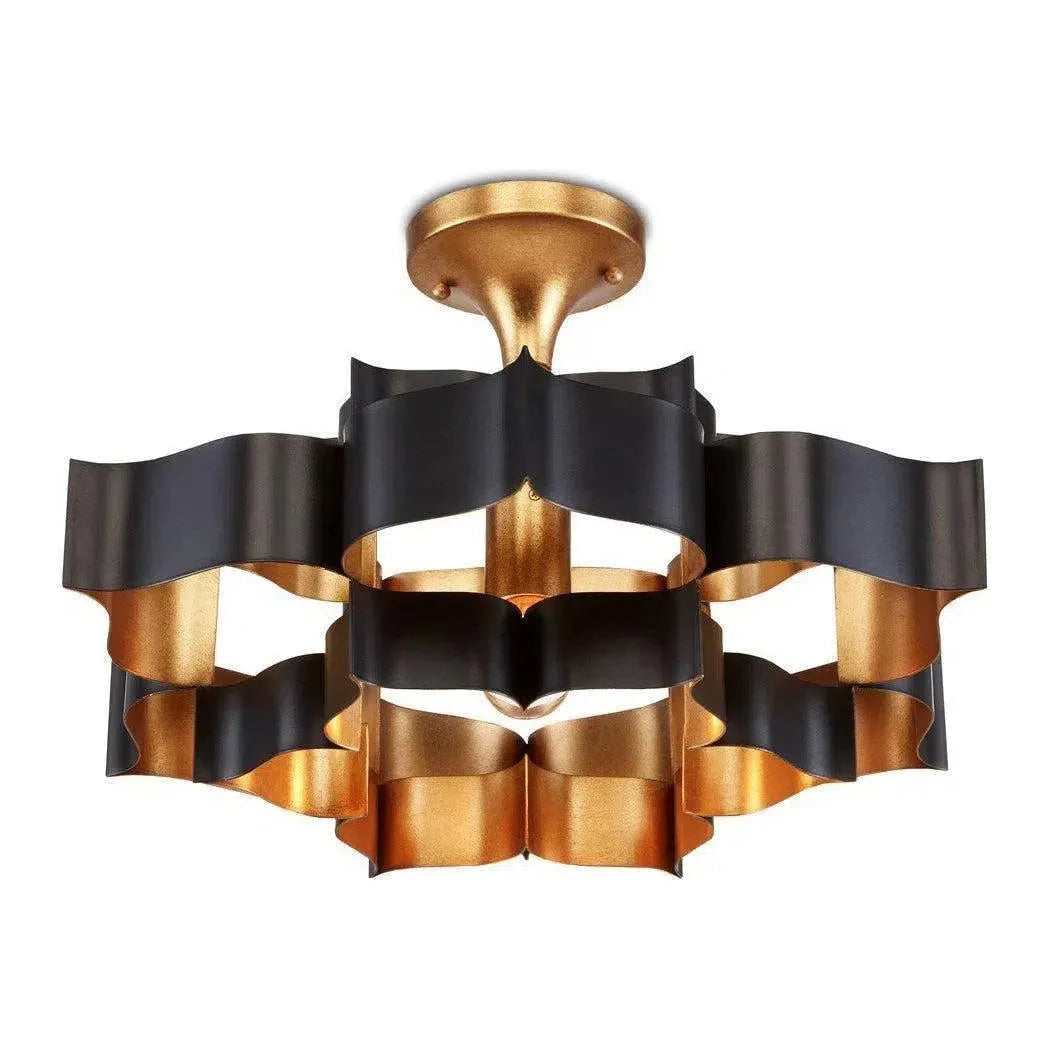 Satin Black Gold Leaf Grand Lotus Black Chandelier