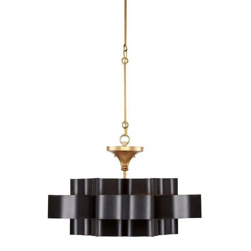 Satin Black Gold Leaf Grand Lotus Black Chandelier