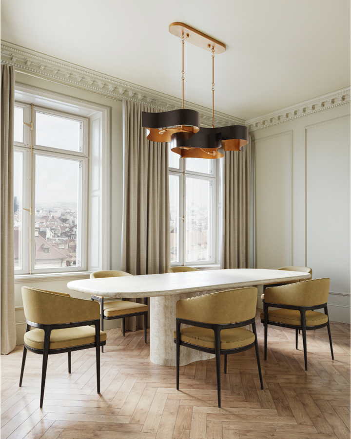 Satin Black Gold Leaf Grand Lotus Black Oval Chandelier - LOOMLAN - Currey & Co - Chandeliers