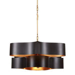 Satin Black Gold Leaf Grand Lotus Black Oval Chandelier