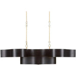 Satin Black Gold Leaf Grand Lotus Black Oval Chandelier