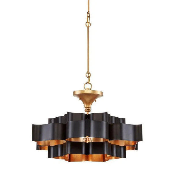 Satin Black Gold Leaf Grand Lotus Black Small Chandelier Chandeliers LOOMLAN By Currey & Co