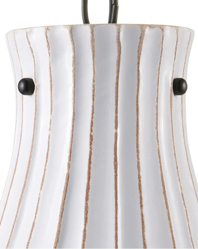 Satin Black White Crackle Jazz Pendant - LOOMLAN - Currey & Co - Pendants