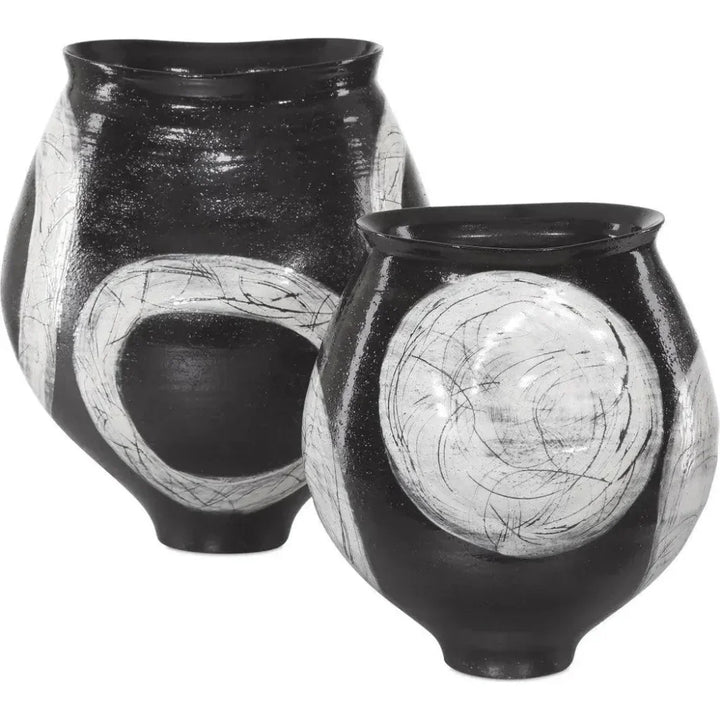 Satori Porcelain Black Vase - LOOMLAN - Currey & Co - Vases & Jars