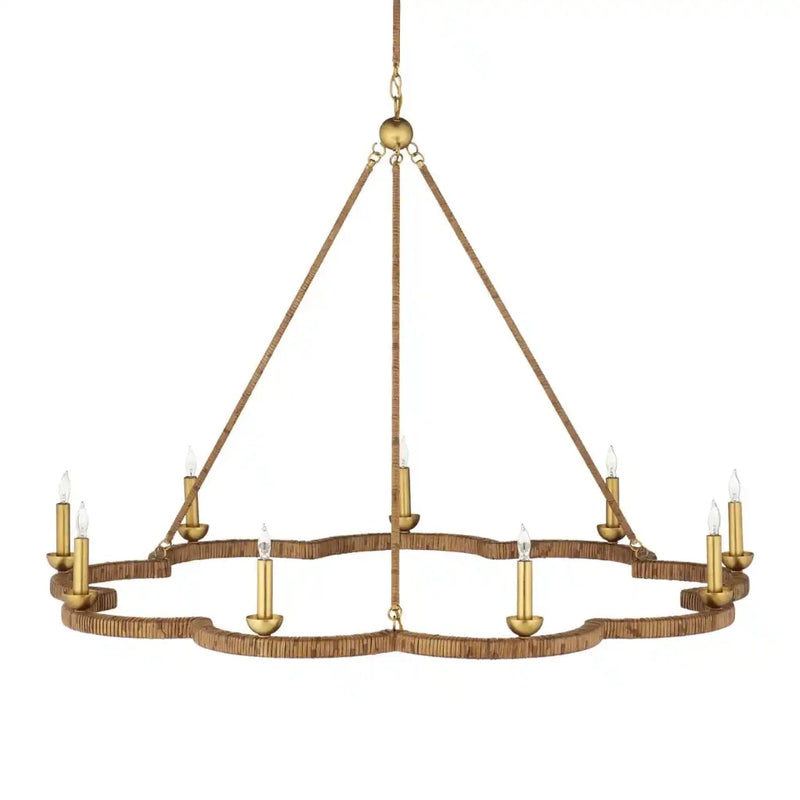 Savoie Rattan Wrapped Chandelier-Chandeliers-Currey & Co-LOOMLAN