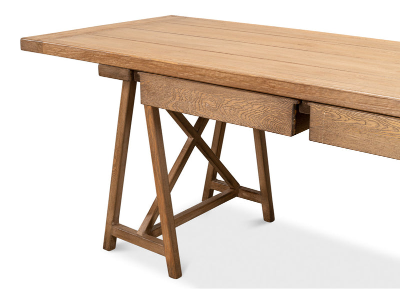 Sawhorse Desk Natural Polished Old Pine-Home Office Desks-Sarreid-LOOMLAN