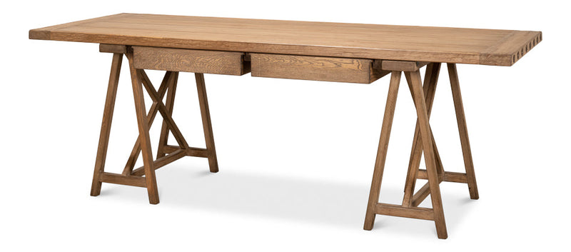 Sawhorse Desk Natural Polished Old Pine-Home Office Desks-Sarreid-LOOMLAN